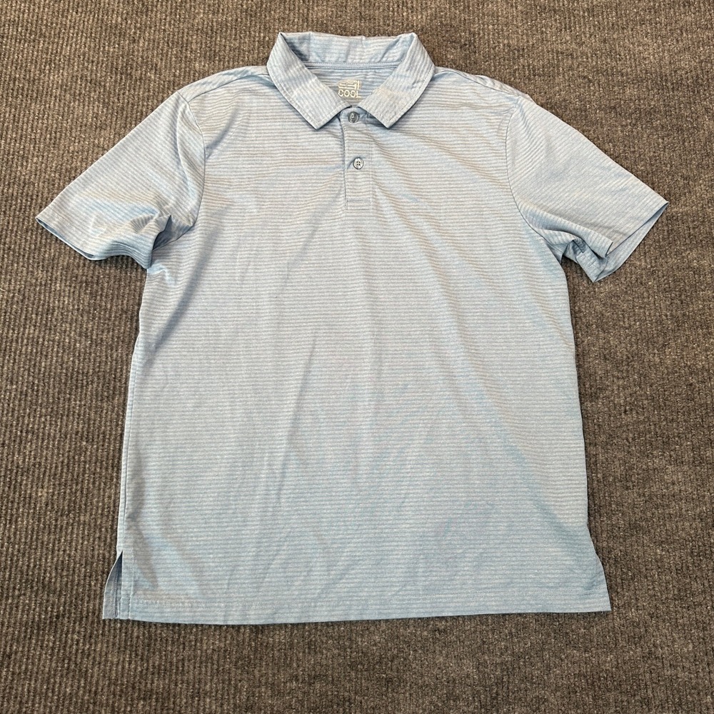 32 Degrees Cool Performance Polo Large Light Blue Striped Breathable Mesh